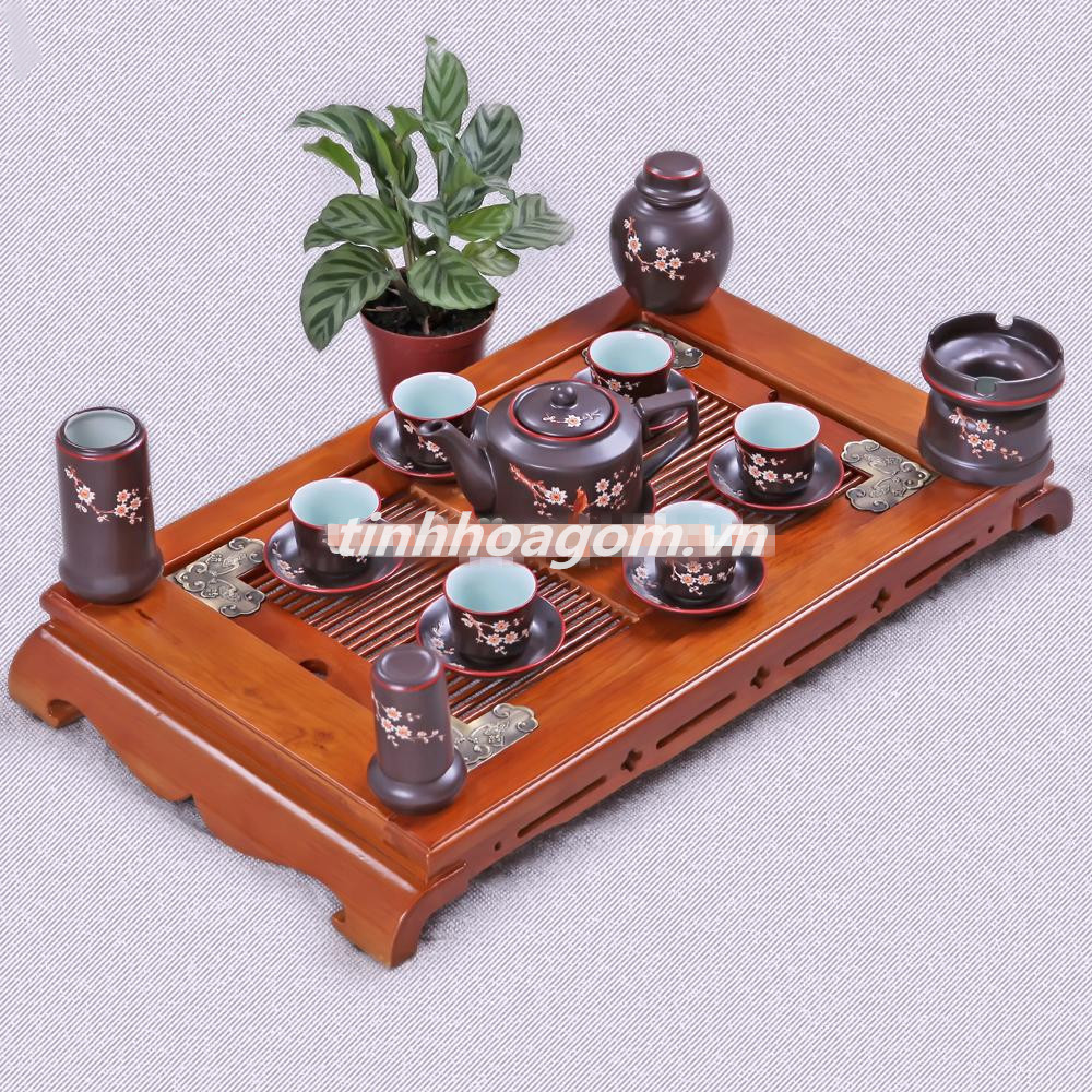 Bộ ấm chén vai vuông hoa mai trắng